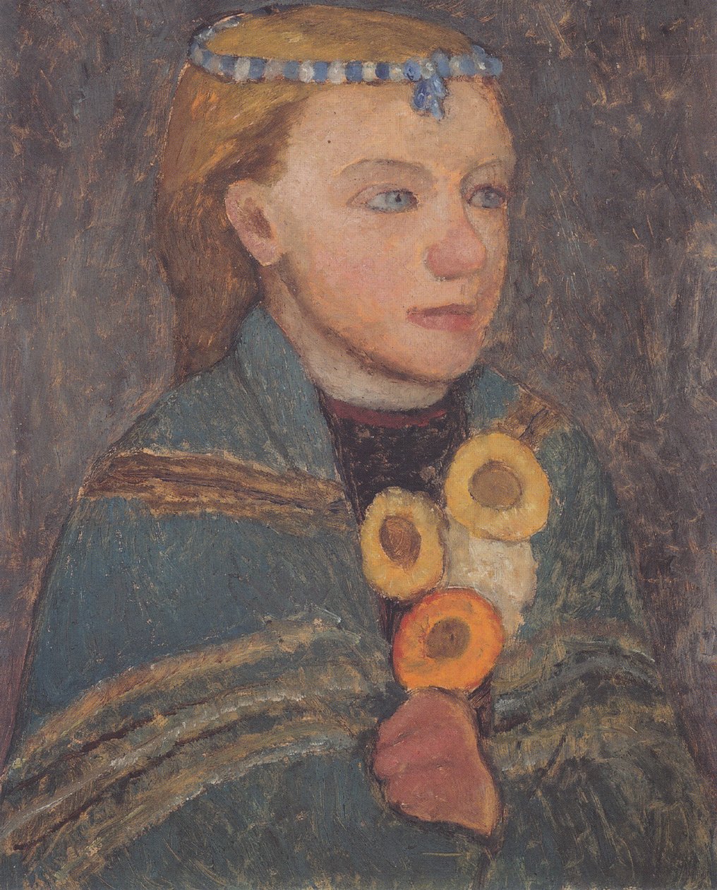 Meisje met blauw-witte ketting in haar haar door Paula Modersohn Becker
