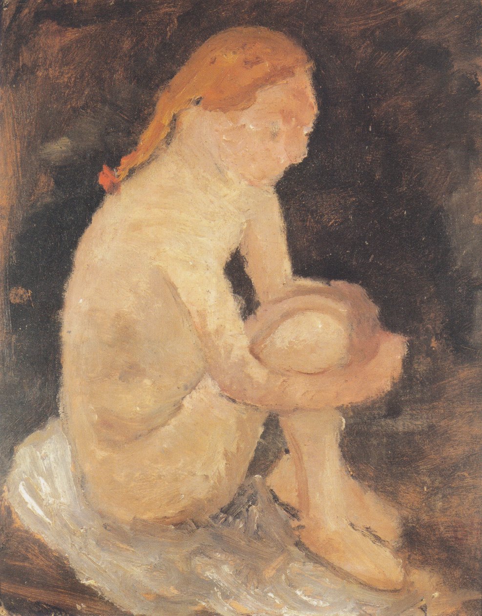 Zittend meisjesnaakt naar rechts, met opgetrokken benen door Paula Modersohn Becker