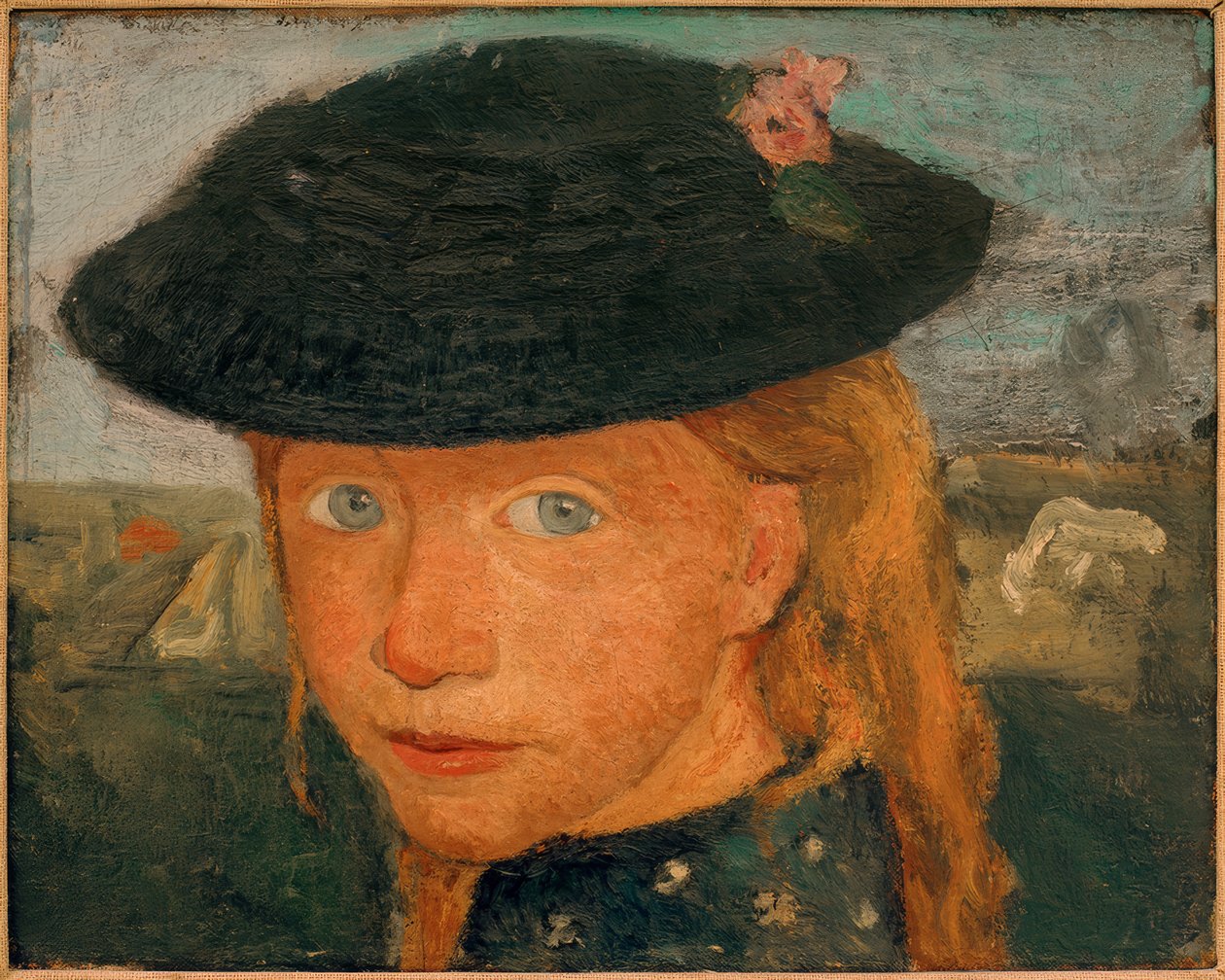 Hoofd van een klein meisje met strohoed door Paula Modersohn Becker