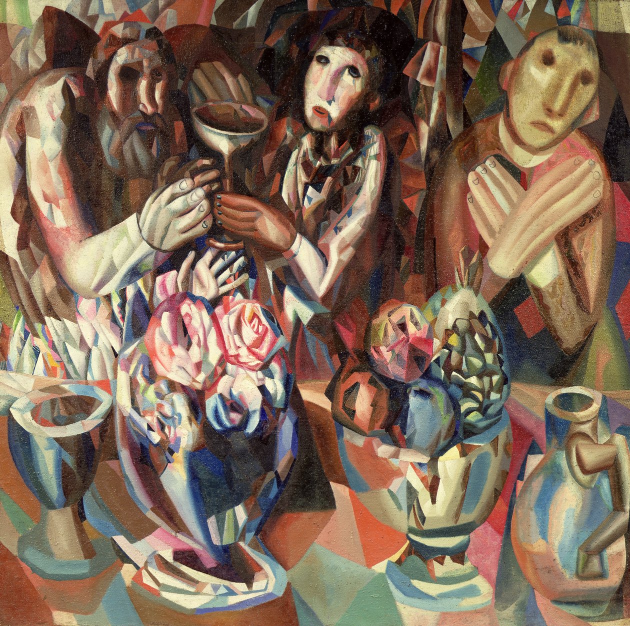 De drie aan de tafel, 1914-15 door Pawel Nikolajewitsch Filonow
