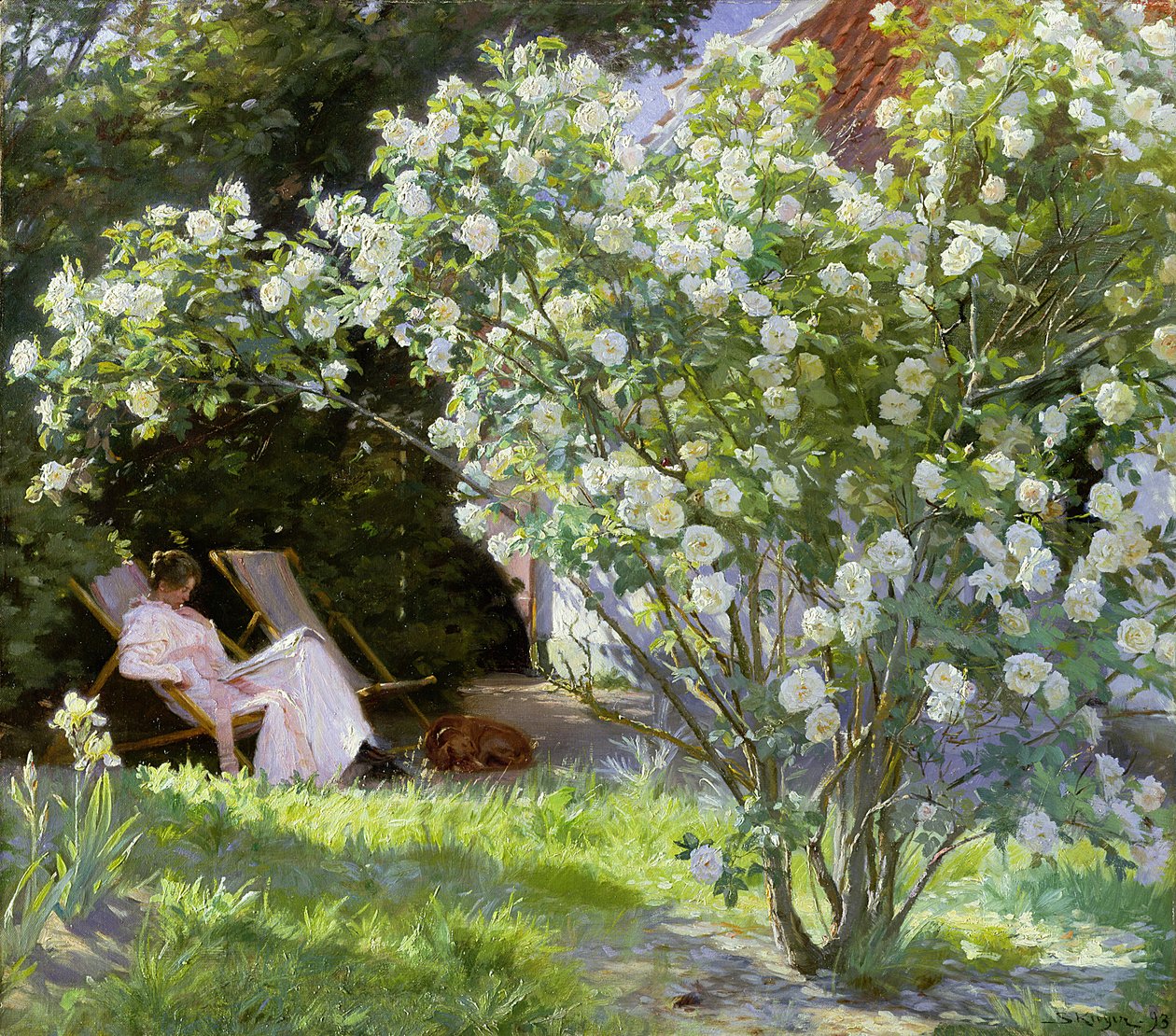 Rozen, of de vrouw van de kunstenaar in de tuin in Skagen door Peder Severin Krøyer