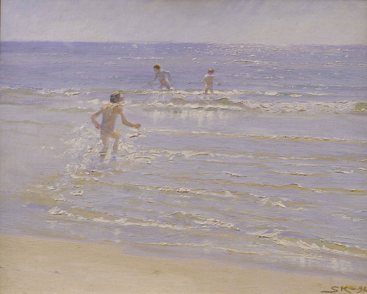 Zonneschijn in Skagen: Jongens Zwemmen, 1892 (studie) door Peder Severin Krøyer