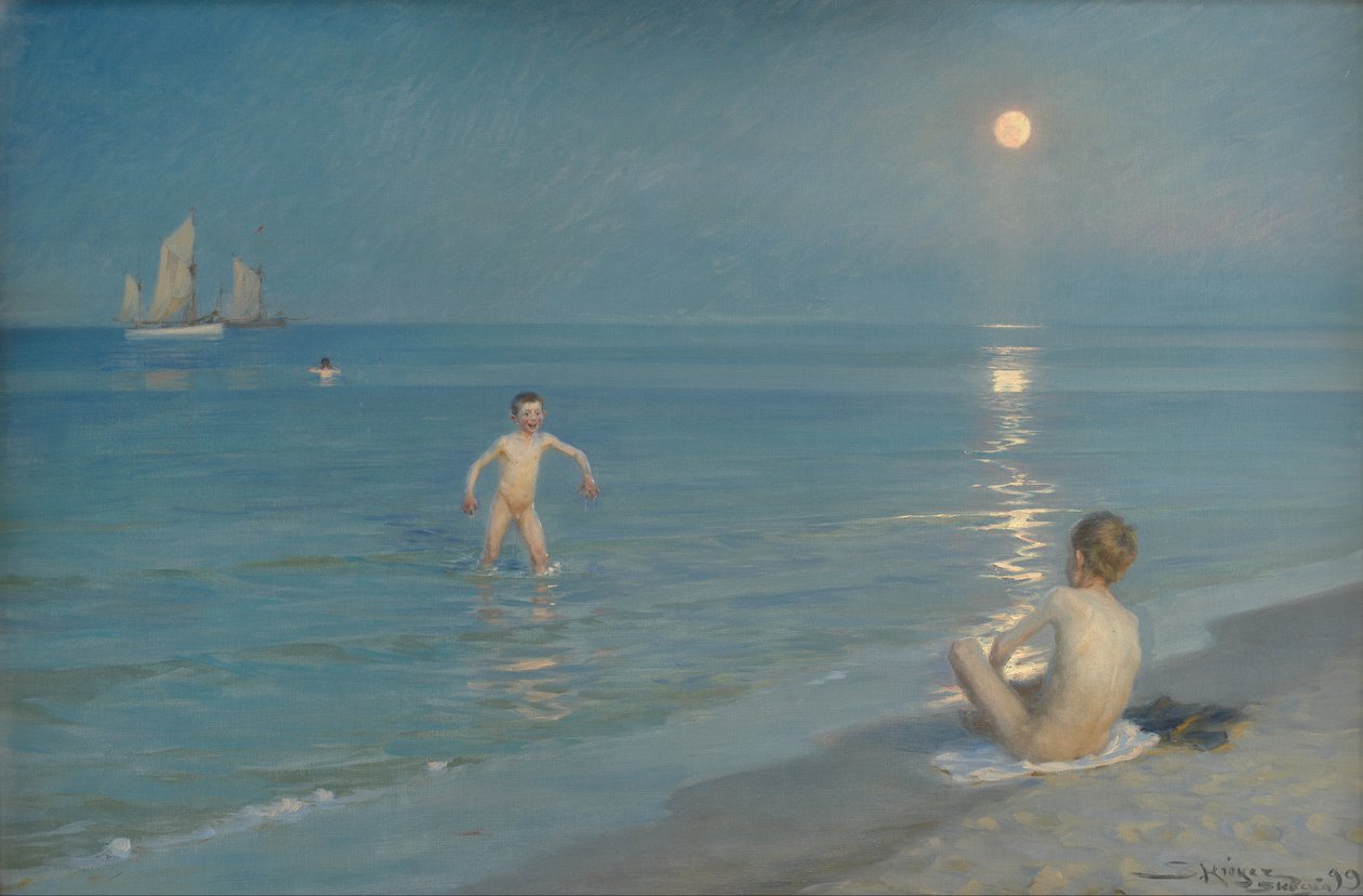 Jongens Zwemmen bij Skagen. Zomeravond door Peder Severin Krøyer