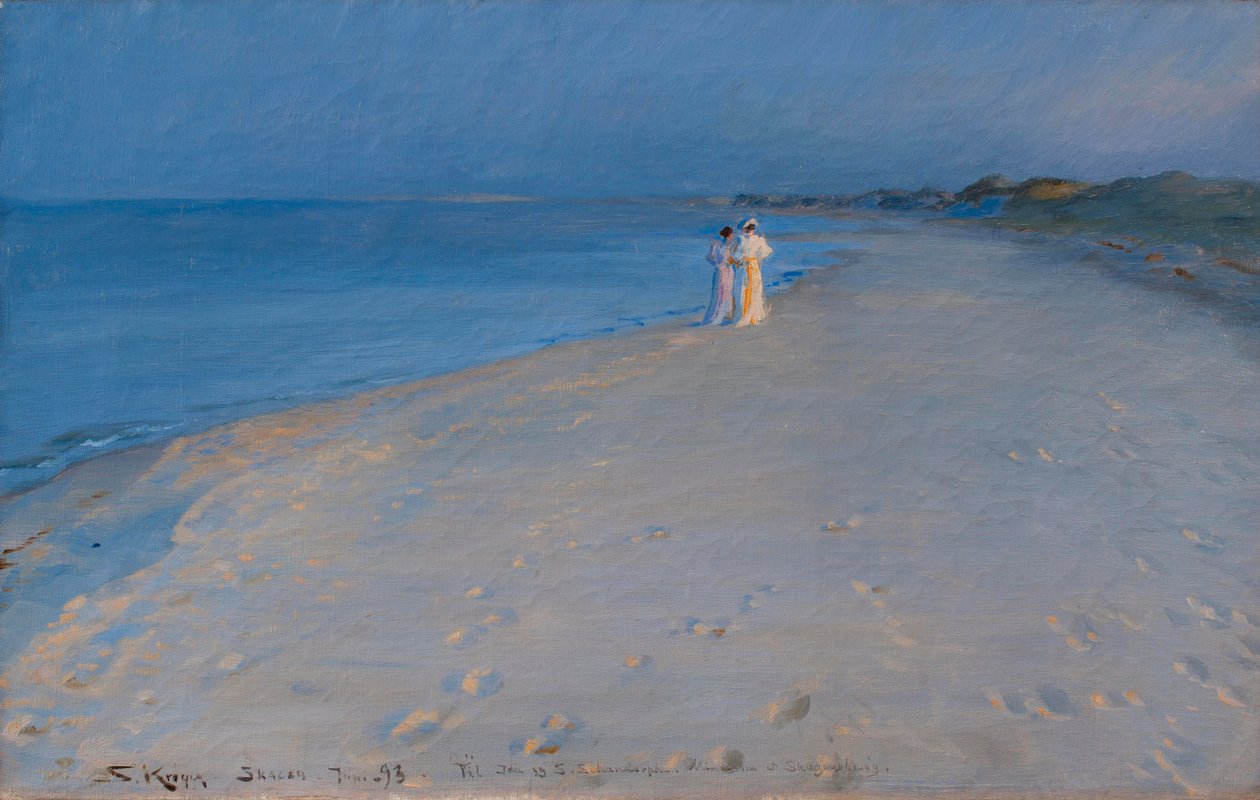 Zomeravond op het Zuidstrand, Skagen. Anna Ancher en Marie Krøyer door Peder Severin Krøyer