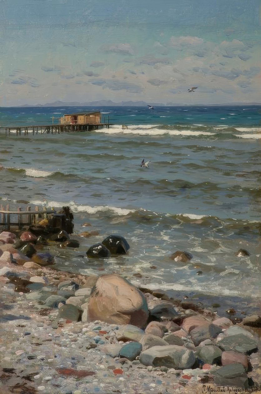 P. Mønsted, Aan het strand door Peder Monsted