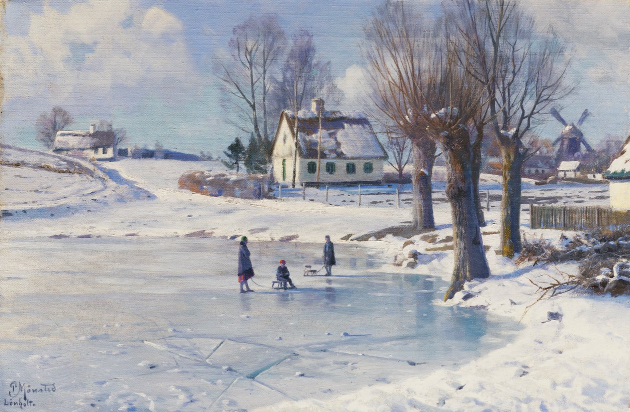 Sleeën op een Bevroren Vijver door Peder Monsted