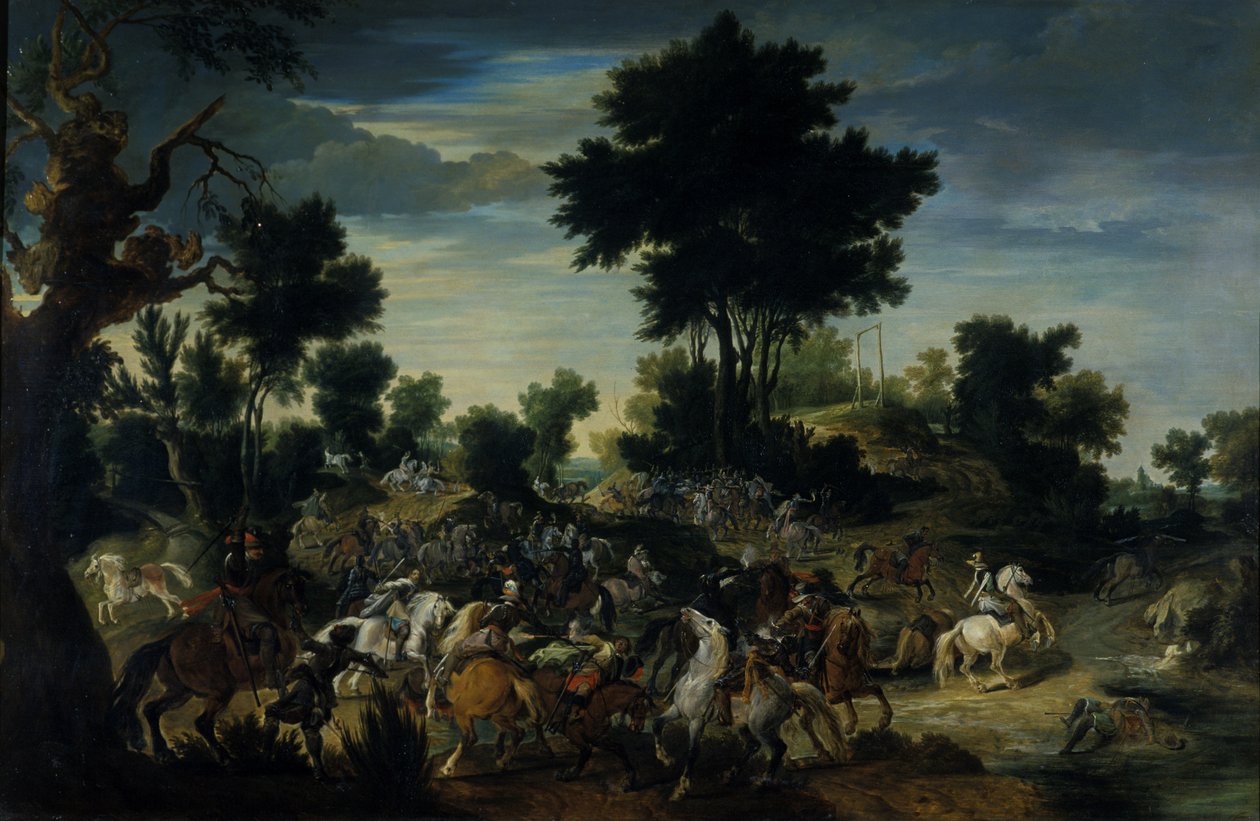 Ruiters die een beek inrijden, 1601-15 door Peeter Snayers