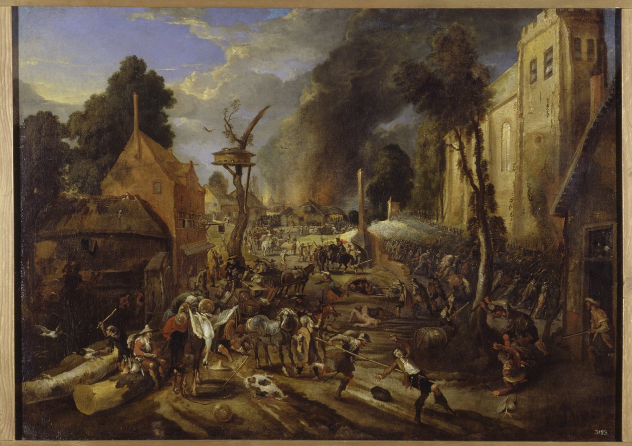 Spaanse verovering van een Vlaams dorp door Peeter Snayers