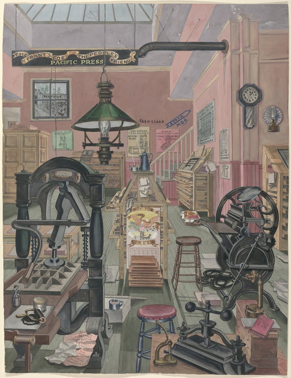 Drukkerij, 1870 door Perkins Harnly