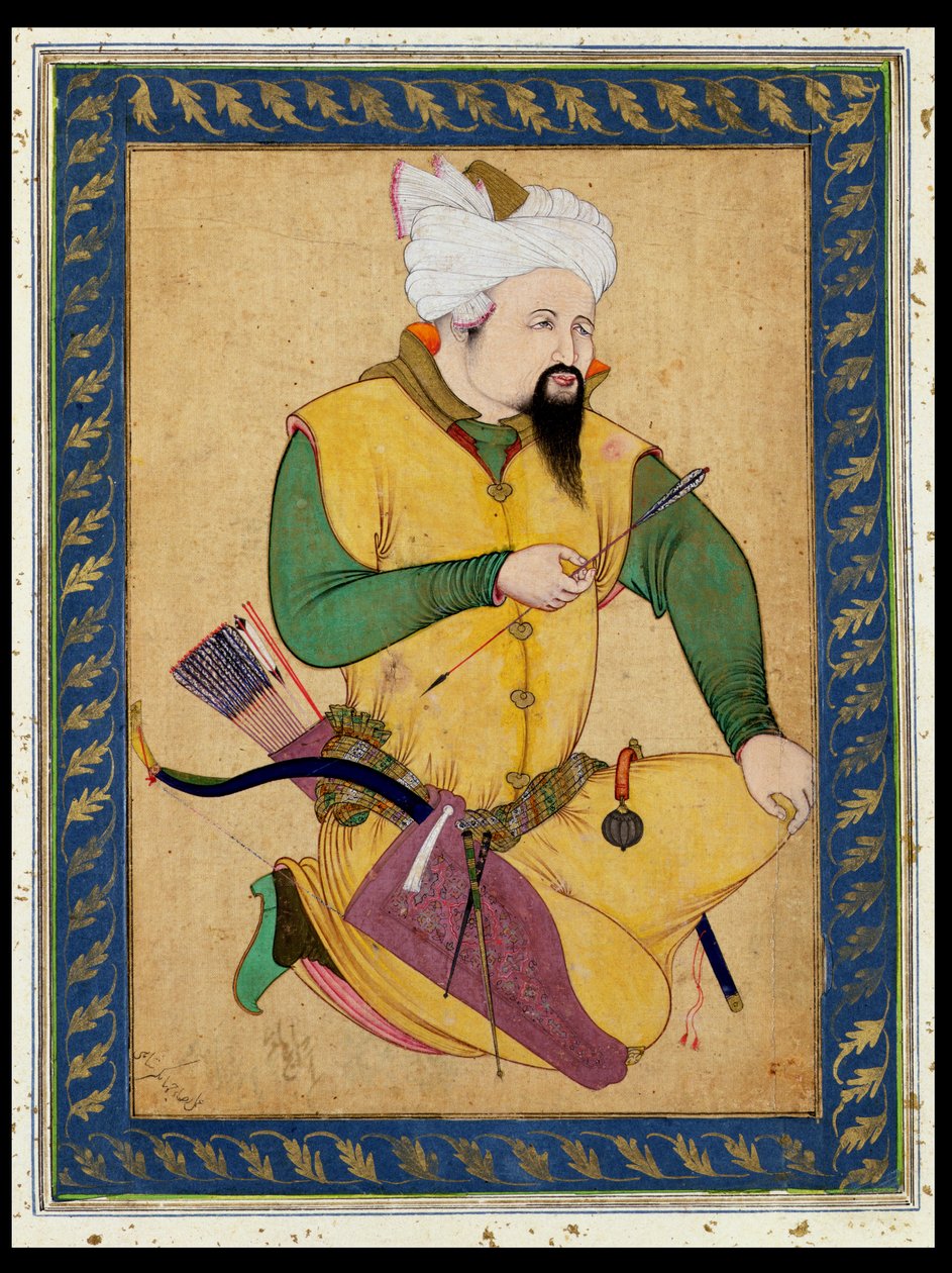 Een Turkoman of Mongoolse leider met een pijl, uit het Grote Clive Album, 1591-92 door Persian School