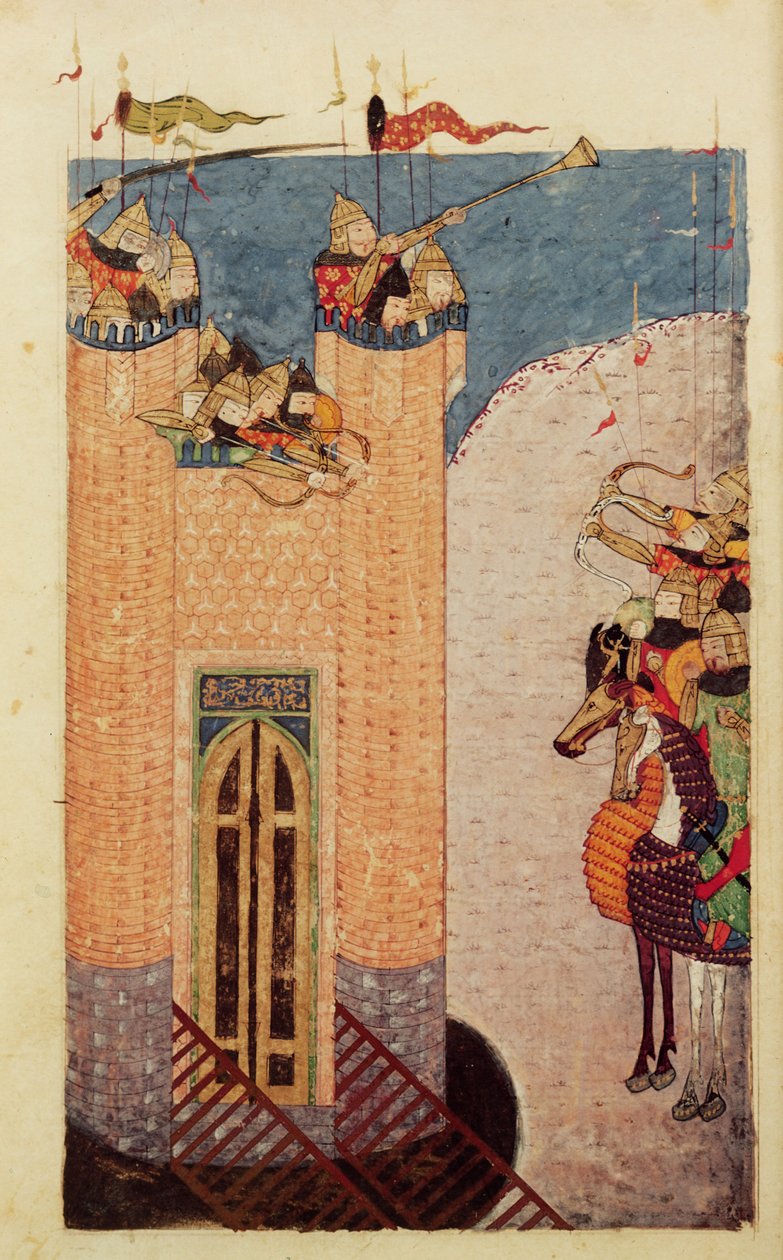 Ms 7926 206 f.149 Mongolen belegeren een citadel, ca. 1252-60 door Persian School