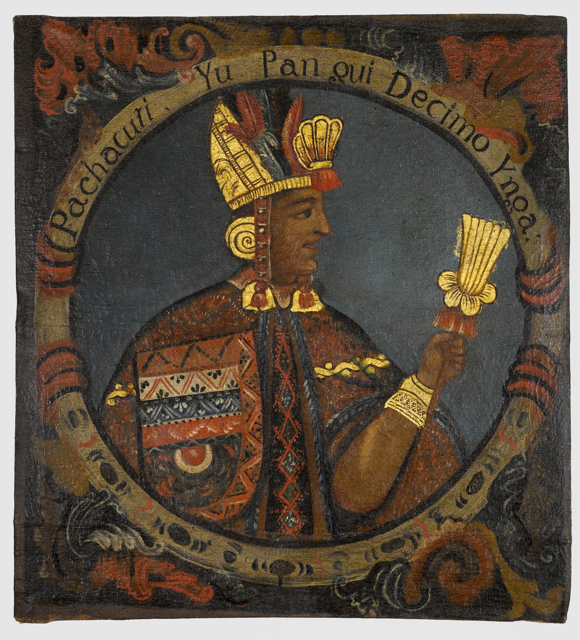 Pachacuti, 10e Inca Koning, midden 18e eeuw door Peruvian School
