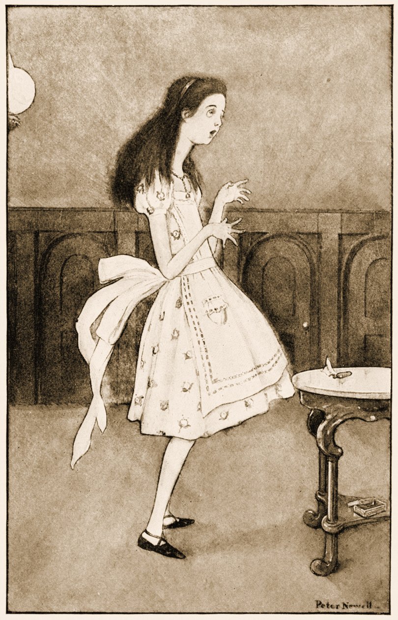 "Nu open ik me als de grootste telescoop die er ooit was!", illustratie voor Lewis Carrolls Alice