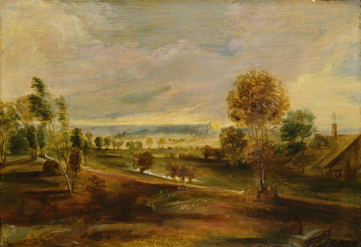 Landschap met boerderijgebouwen: zonsondergang, 17e eeuw door Peter Paul Rubens