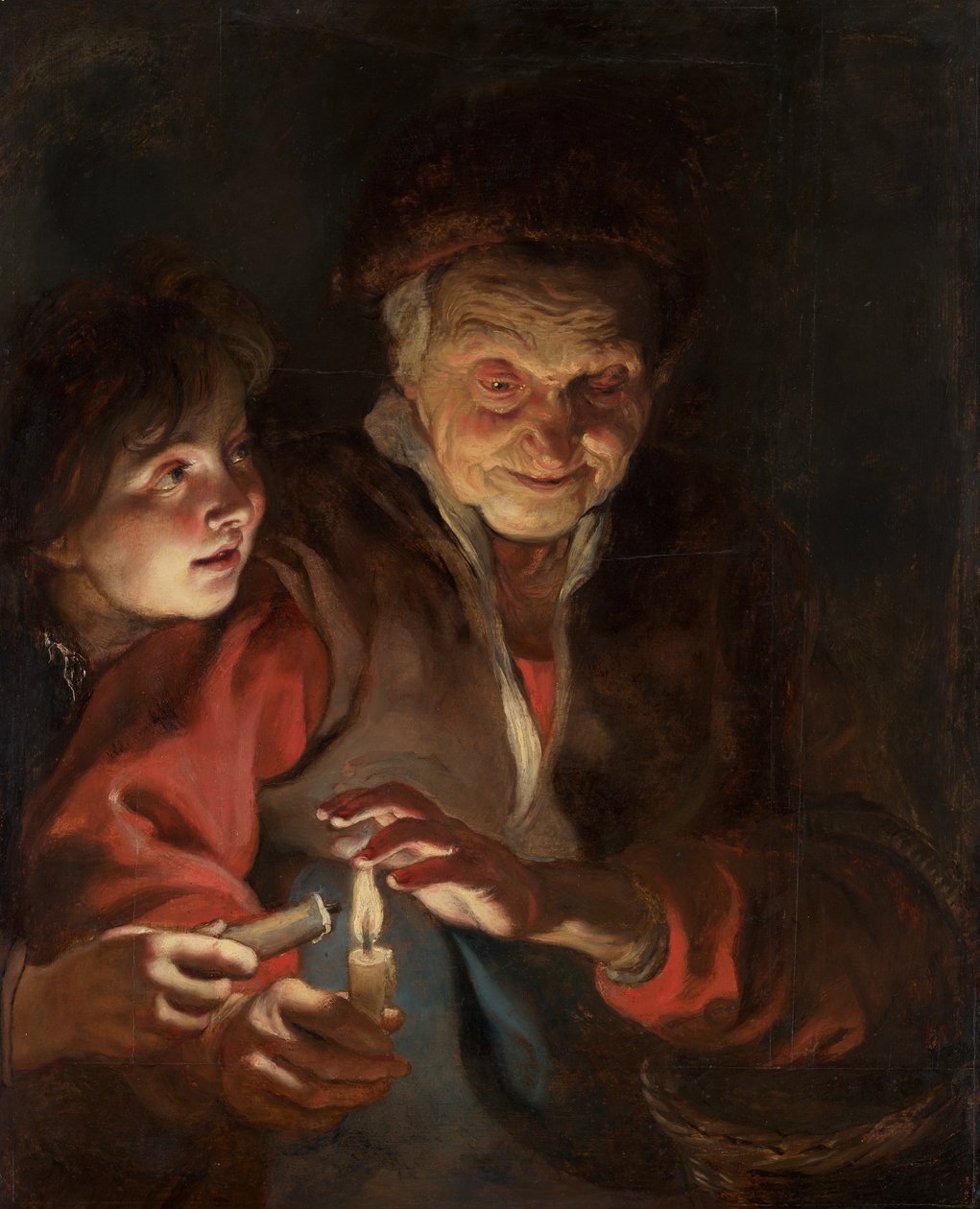 Oude vrouw en jongen met kaarsen, ca. 1616-1617 door Peter Paul Rubens