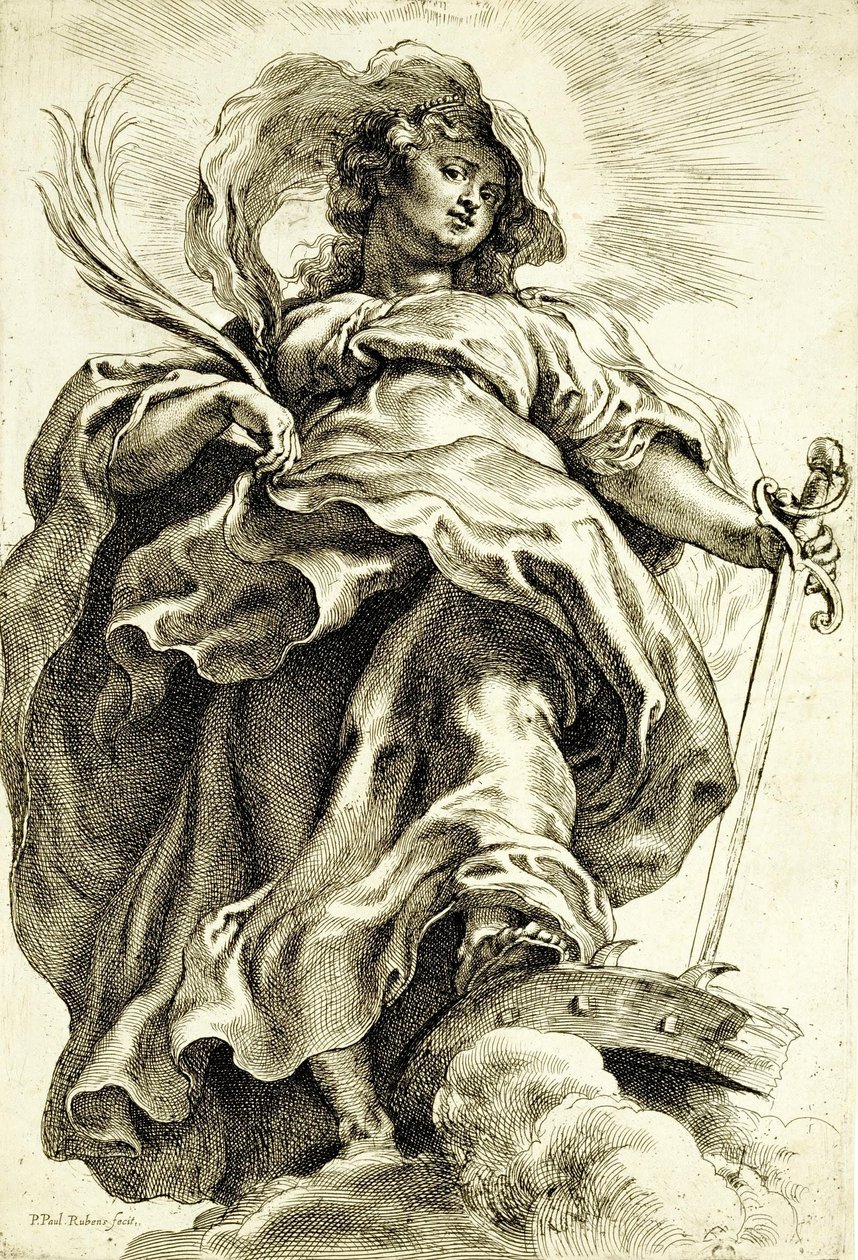 Sint-Catharina (van Alexandrië) in de wolken door Peter Paul Rubens