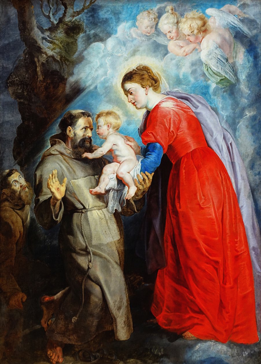 Sint Franciscus ontvangt het kind Jezus uit de handen van de Maagd door Peter Paul Rubens