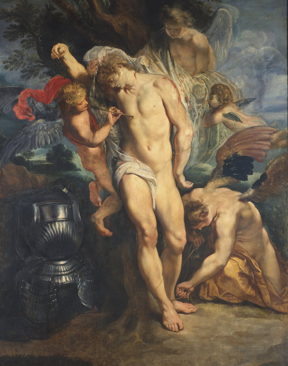 Sint Sebastiaan verzorgd door engelen, 1601-02 door Peter Paul Rubens