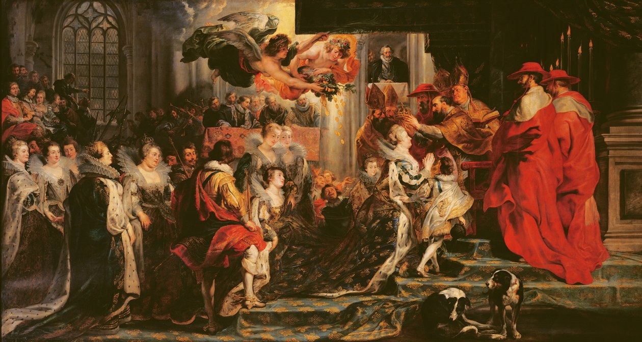 De Kroning van Marie de Medici (1573-1642) in St. Denis, 13 mei 1610, 1621-25 door Peter Paul Rubens