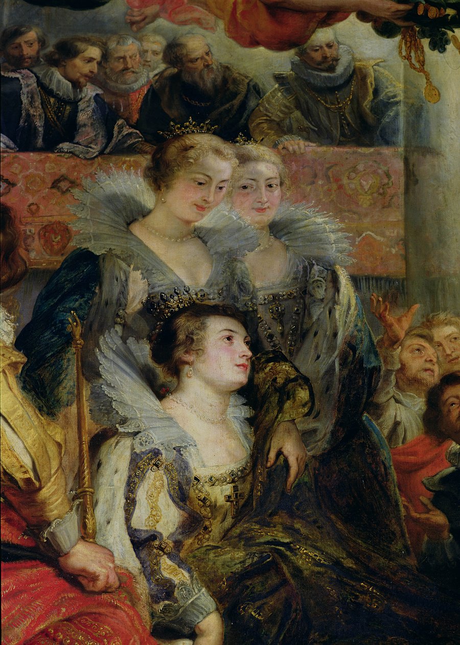 De Medici-cyclus: De Kroning van Marie de Medici (1573-1642) in St. Denis, 13 mei 1610, detail van de Prinsessen van Guemenee en Conti, 1621-25 door Peter Paul Rubens
