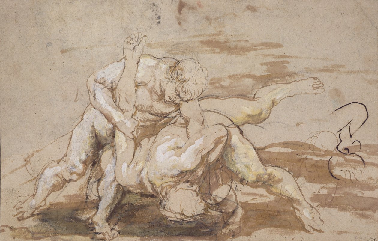 Twee mannen worstelen door Peter Paul Rubens