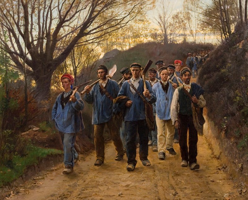 Franse landarbeiders in holle weg door Peder Severin Krøyer