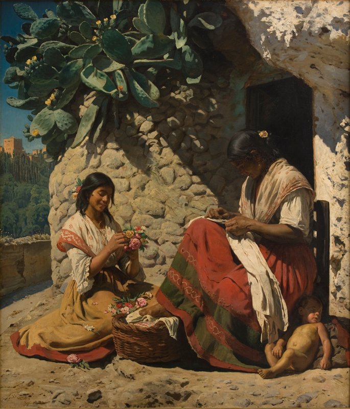Twee zigeunervrouwen buiten hun huis door Peder Severin Krøyer