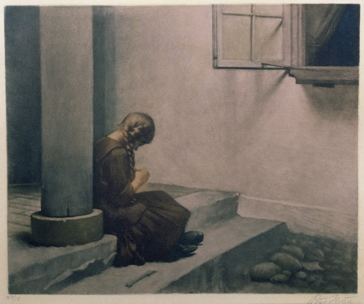Meisje zittend op de trappen door Peter Vilhelm Ilsted