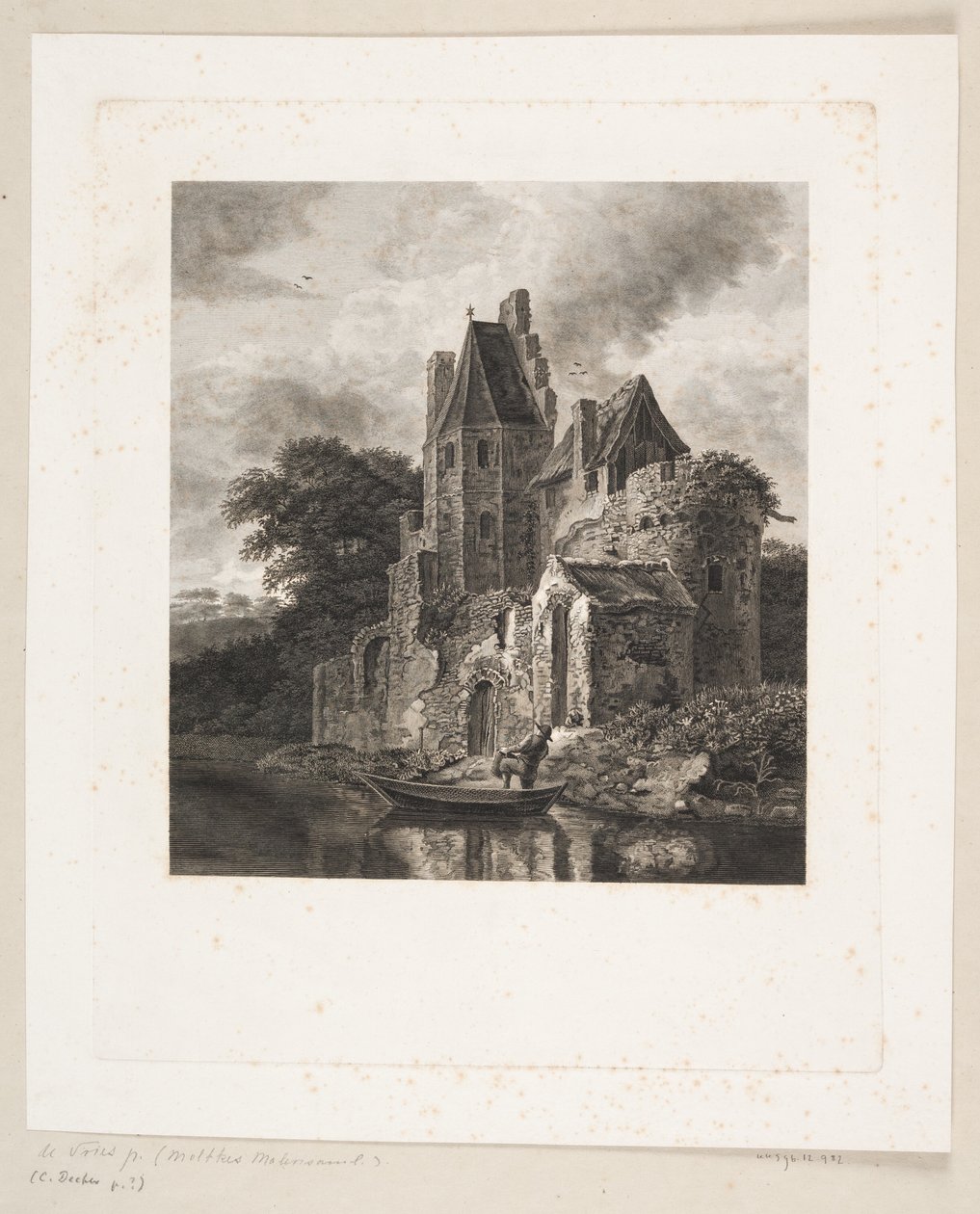 Kasteelruïne bij een rivier door Peter Christian Schøler