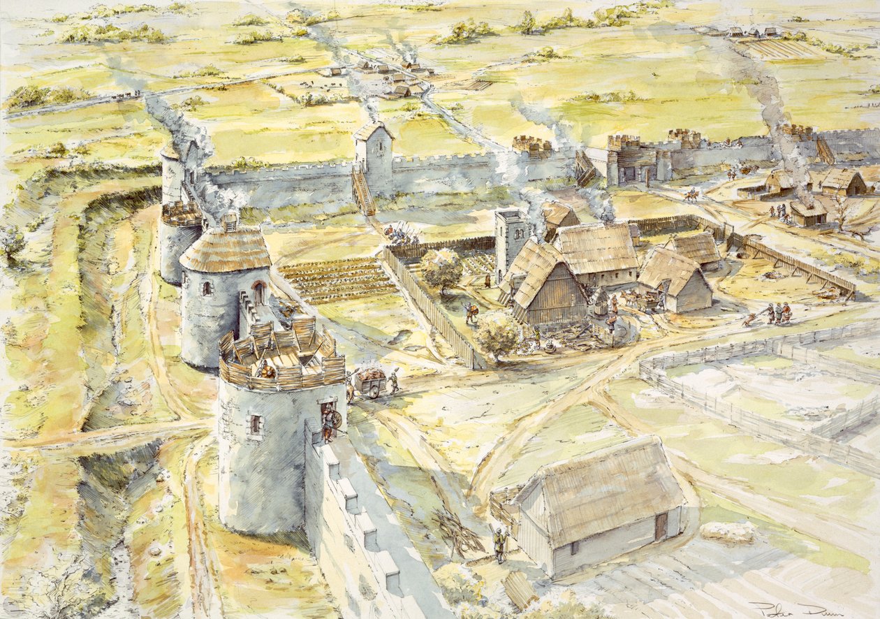 Portchester Kasteel, eind 10e eeuw, ca. 1990-2010 door Peter Dunn