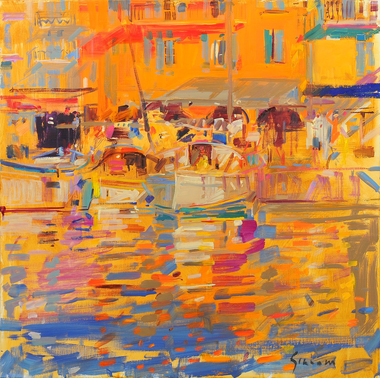 Boten in de Haven Saint Tropez door Peter Graham (Contemporary)