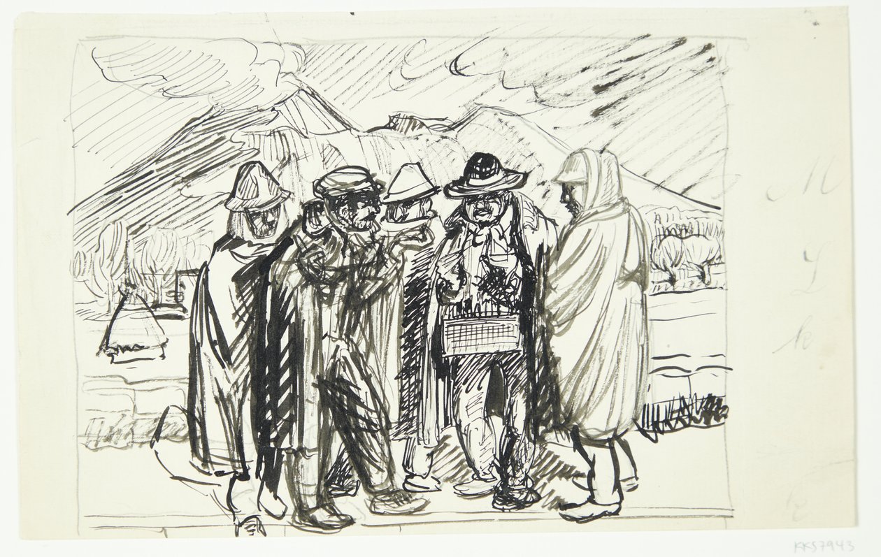 Italiaanse boeren handelen met een marskramer door Peter Hansen