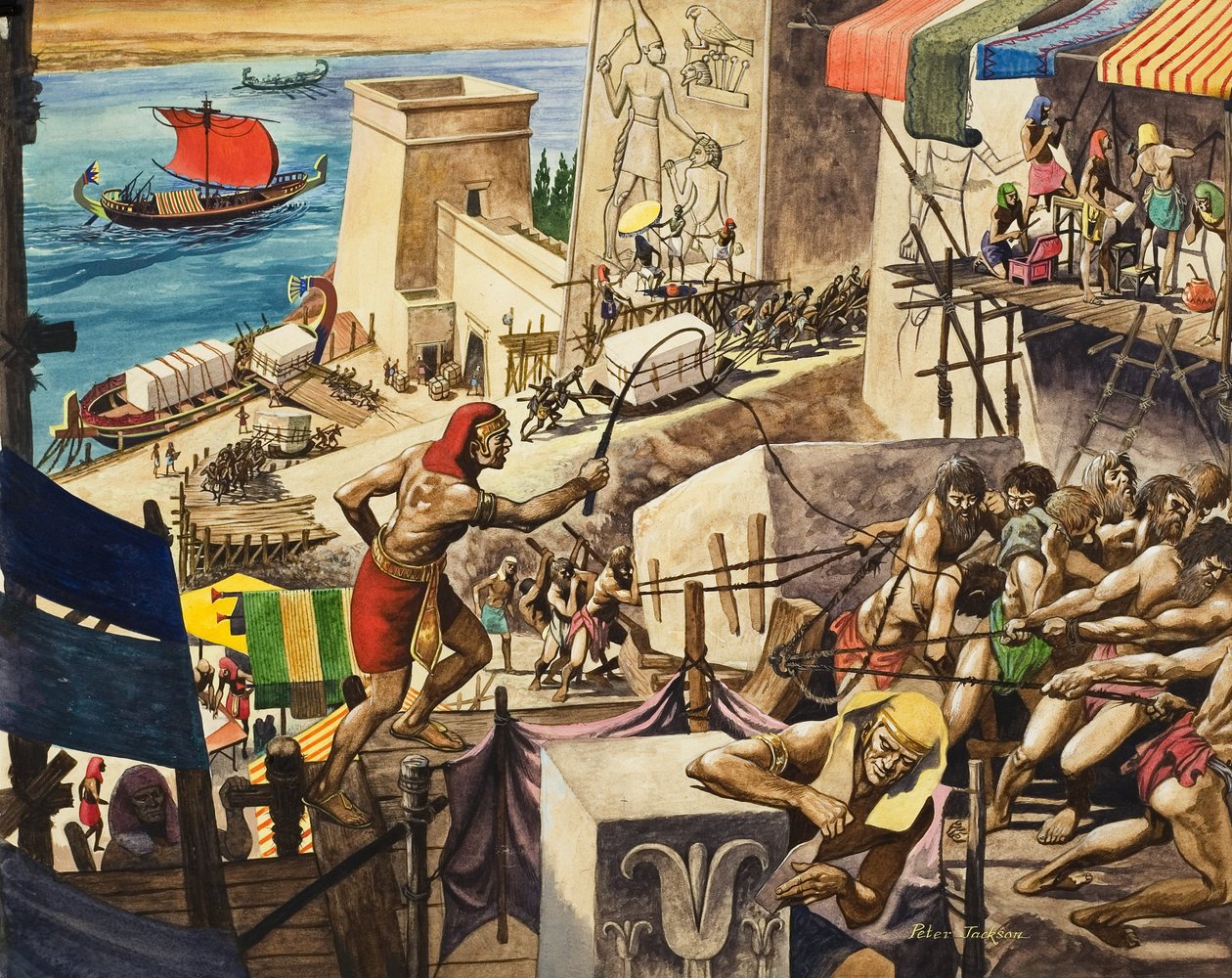 De piramides bouwen (gouache op papier) door Peter Jackson