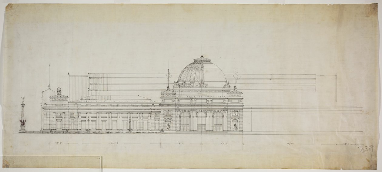 Tentoonstellingshal aan het meer, Chicago, Illinois, elevatie door Peter Joseph Weber