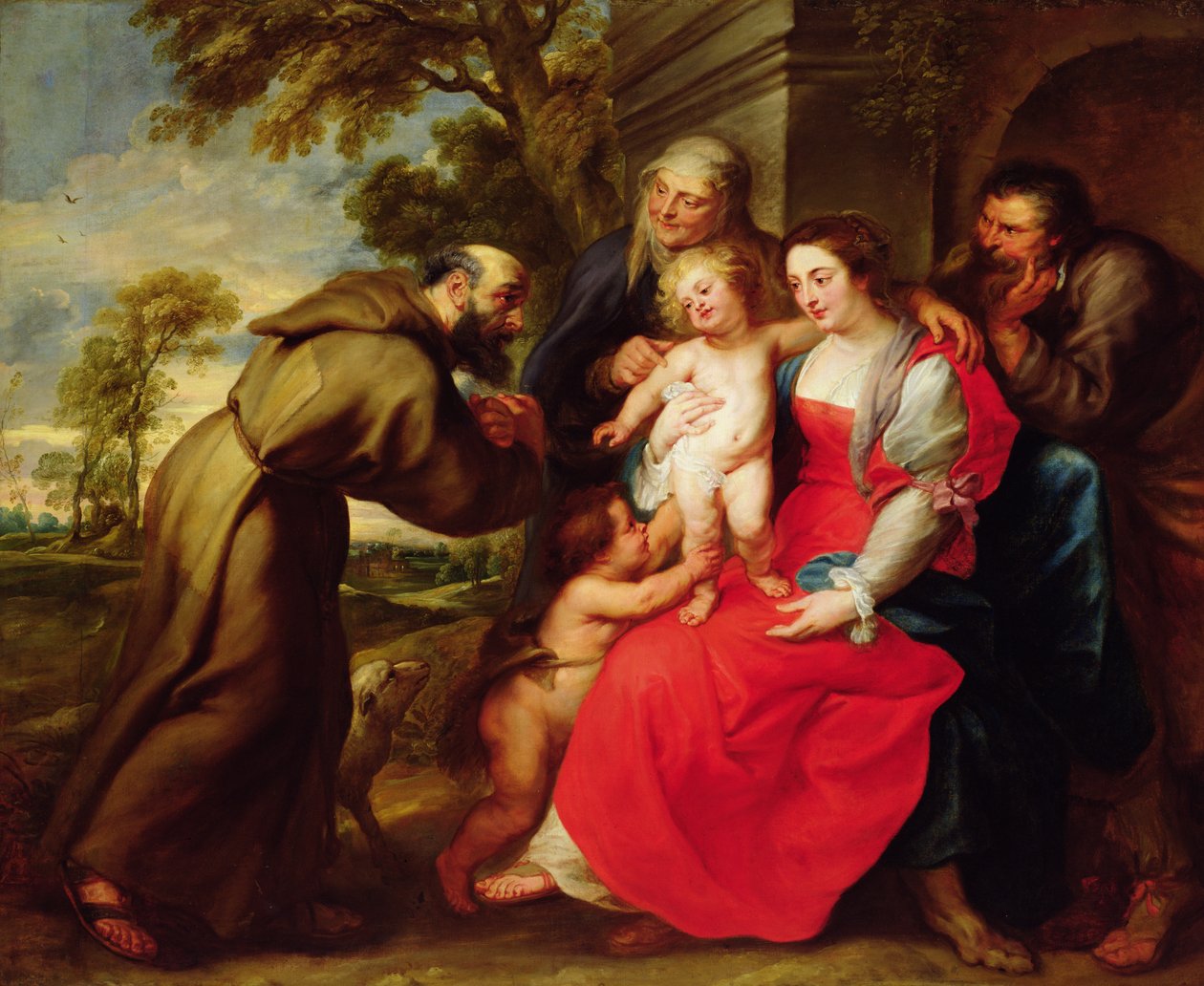 Heilige Familie met St. Franciscus, c.1625 door Peter Paul Rubens