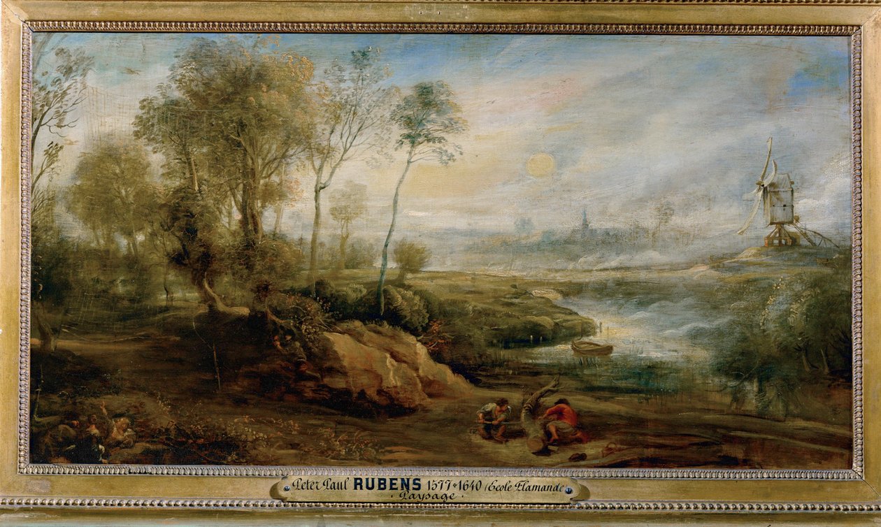 Landschap met vogelvanger (schilderij op hout) door Peter Paul Rubens