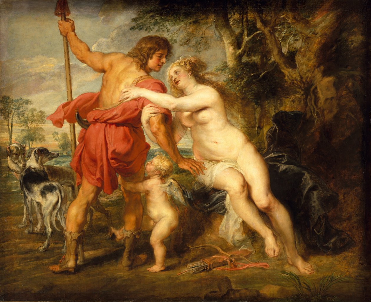 Venus en Adonis, waarschijnlijk midden jaren 1630 door Peter Paul Rubens