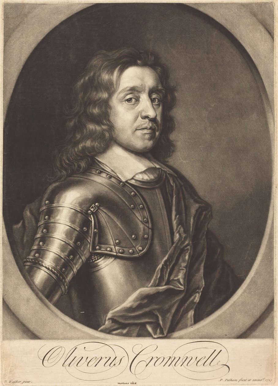 Oliver Cromwell door Peter Pelham after Robert Walker
