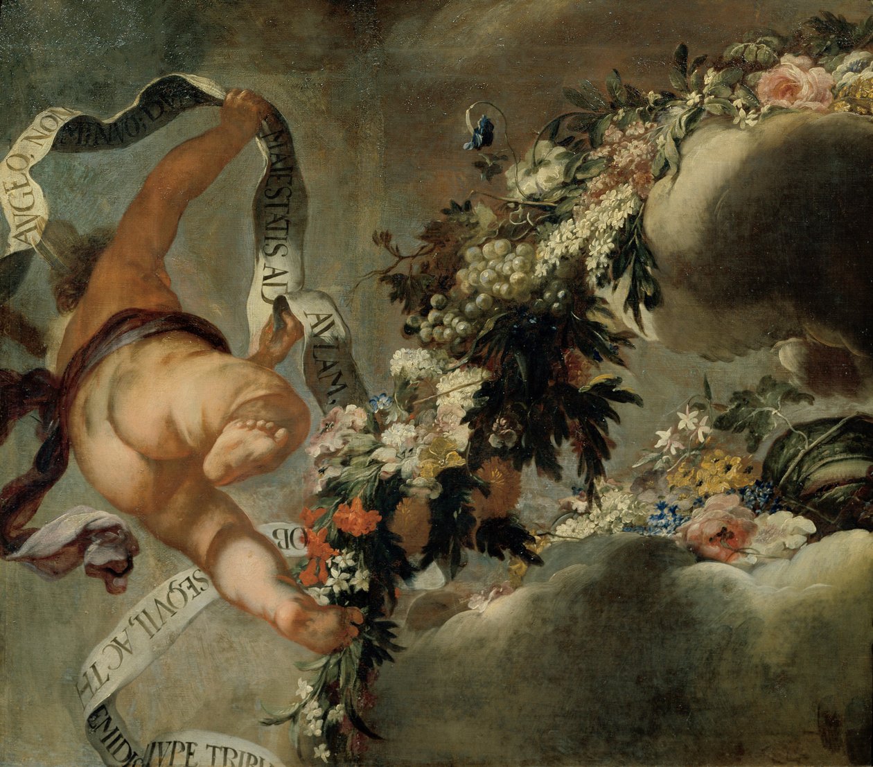 Putto met bloemendraad en spandoek door Peter Strudel