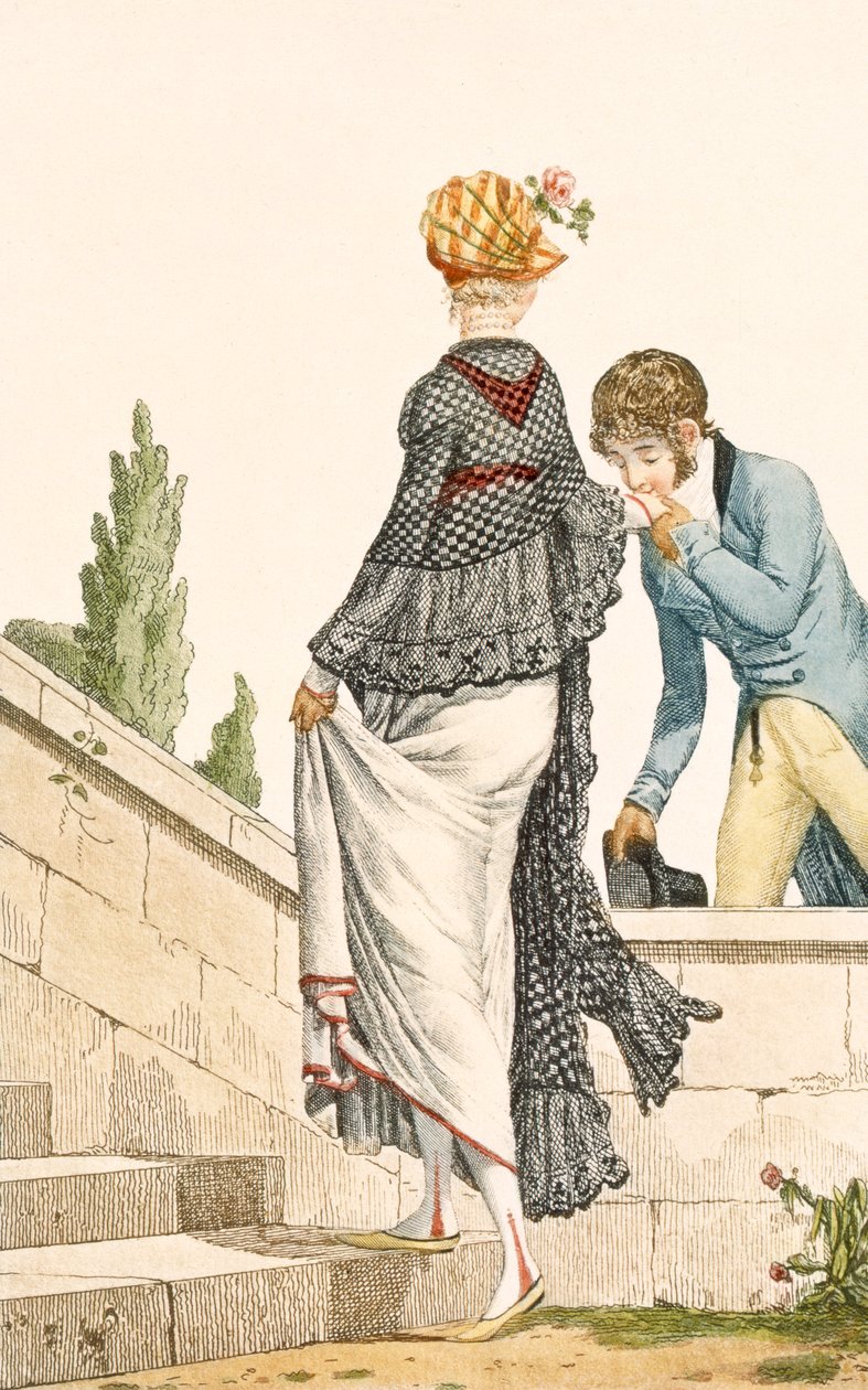Elegante Wandeljurk met Geruite Cape, illustratie uit 