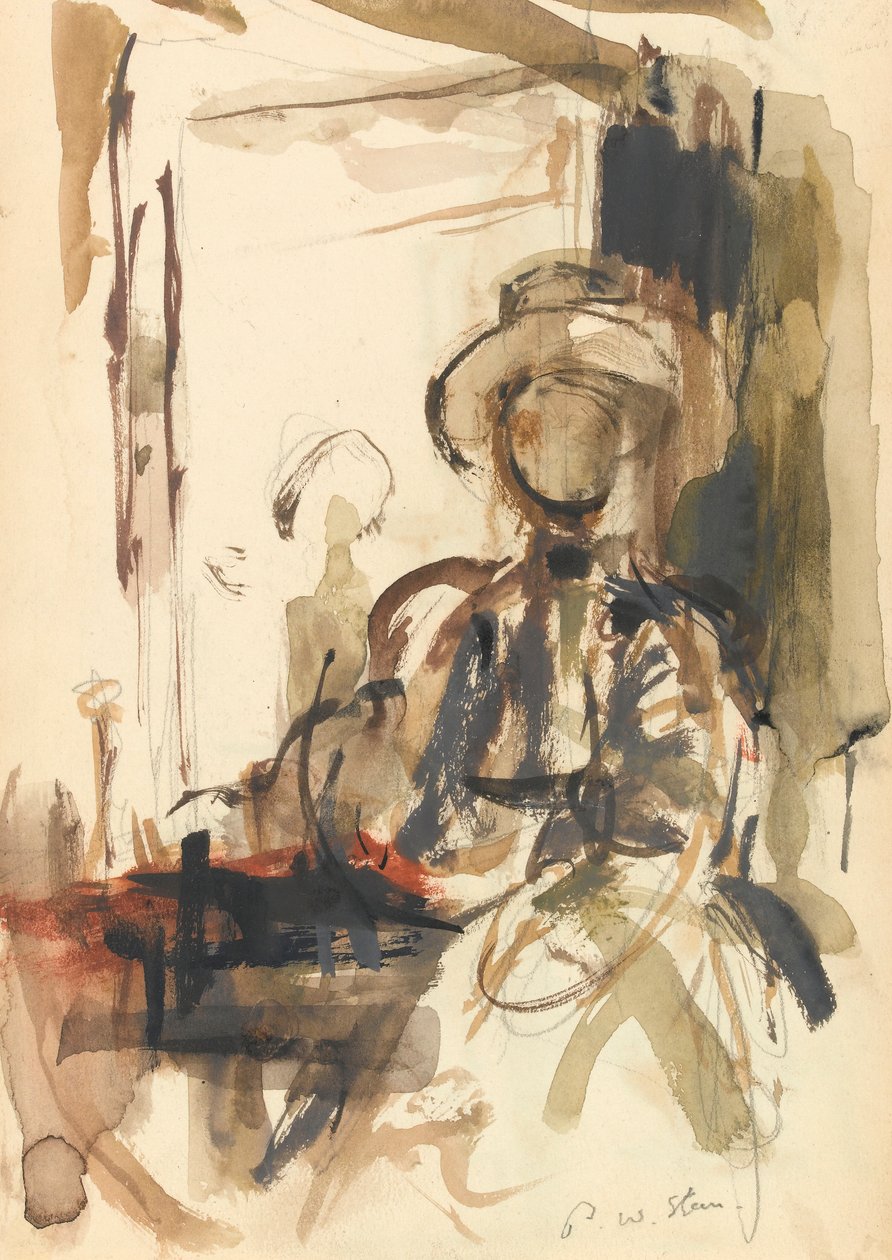 Zittende figuur: vrouw zittend, met een hoed door Philip Wilson Steer