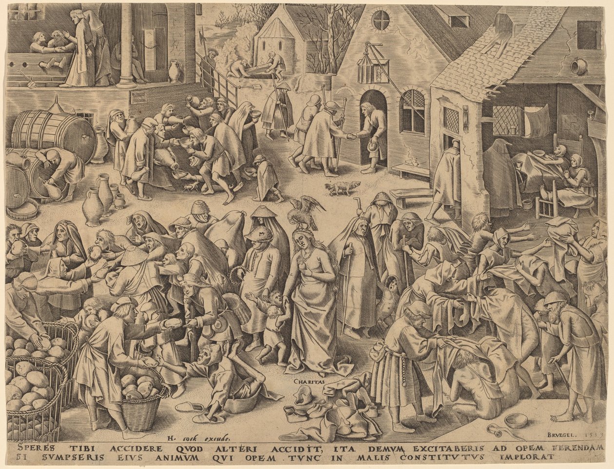 Liefdadigheid [recto] door Philip Galle after Pieter Bruegel the Elder