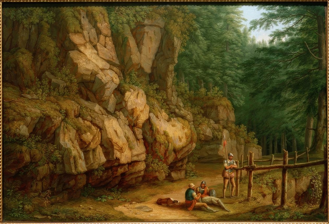 Hackert, Rotslandschap met soldaten (Masso del Diavolo) door Philipp Hackert