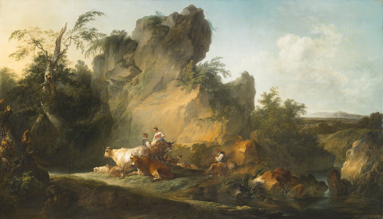 Landschap met Figuren en Dieren door Philippe Jacques de Loutherbourg