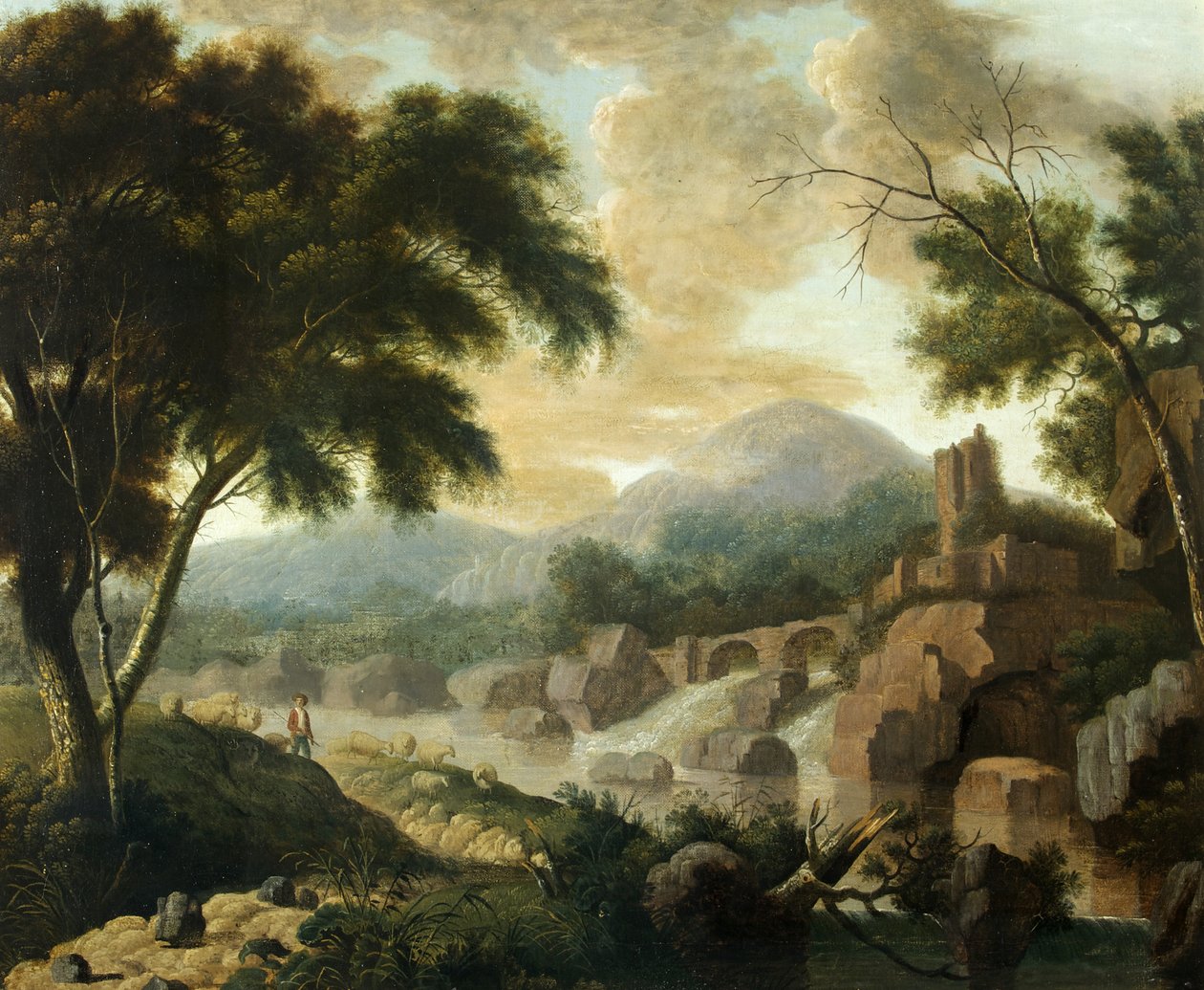 Landschap met woeste rivier door Philippe Jacques de Loutherbourg