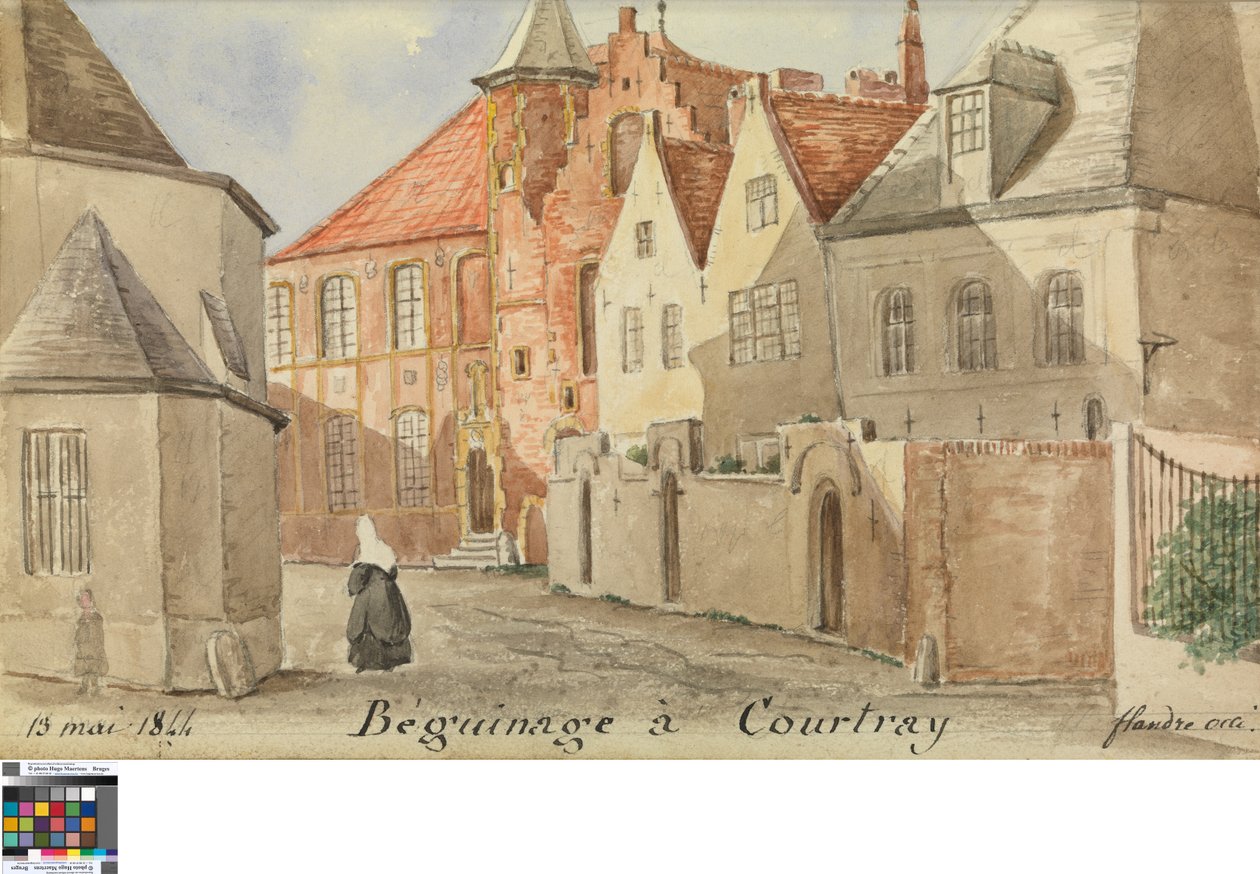 Begijnhof in Kortrijk door Philippe Auguste de Peellaert