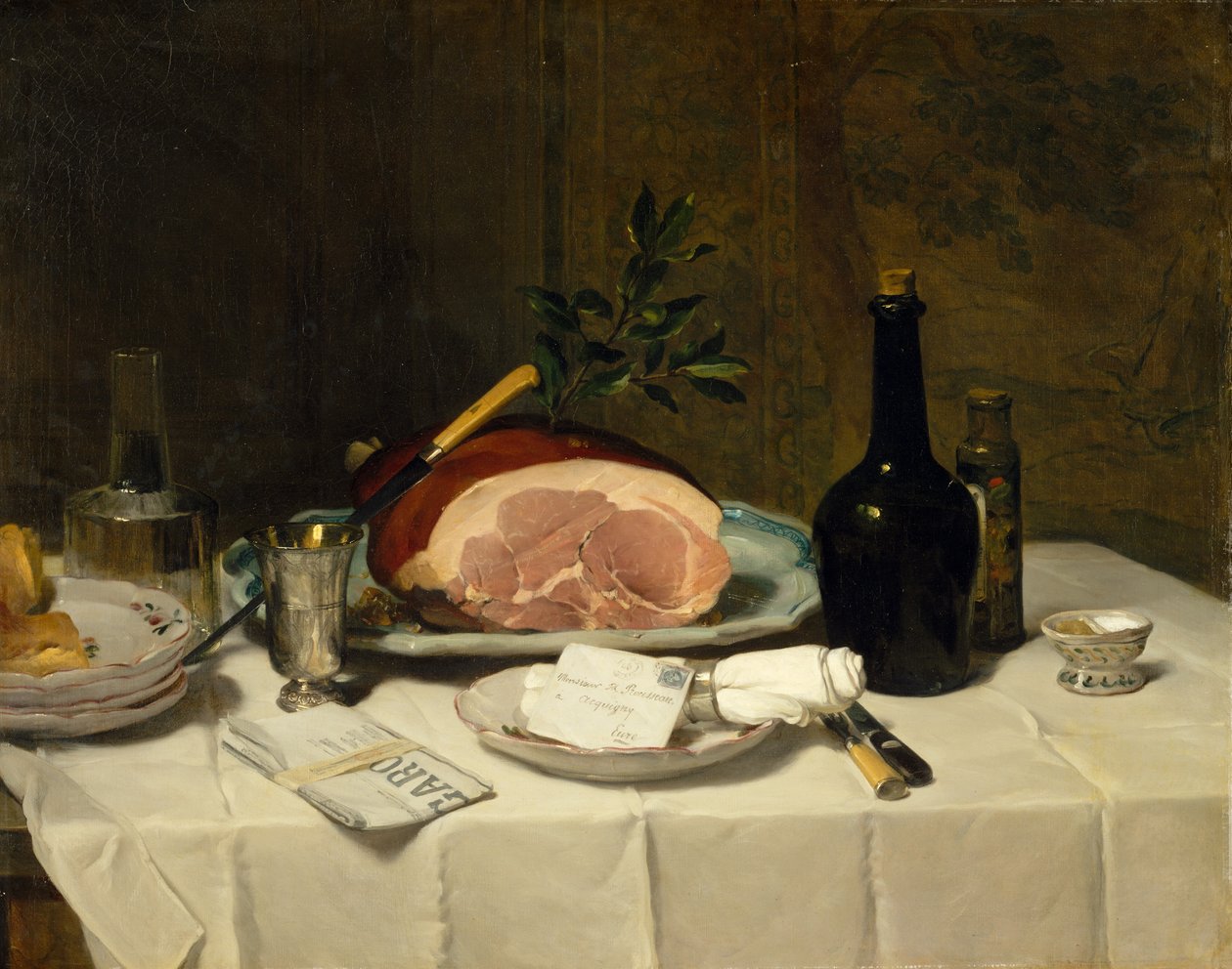 Stilleven met ham door Philippe Rousseau