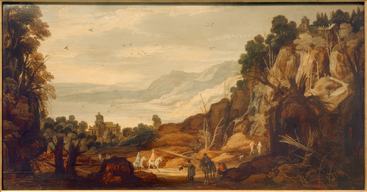 Berglandschap met ruiters door Philippe de Momper