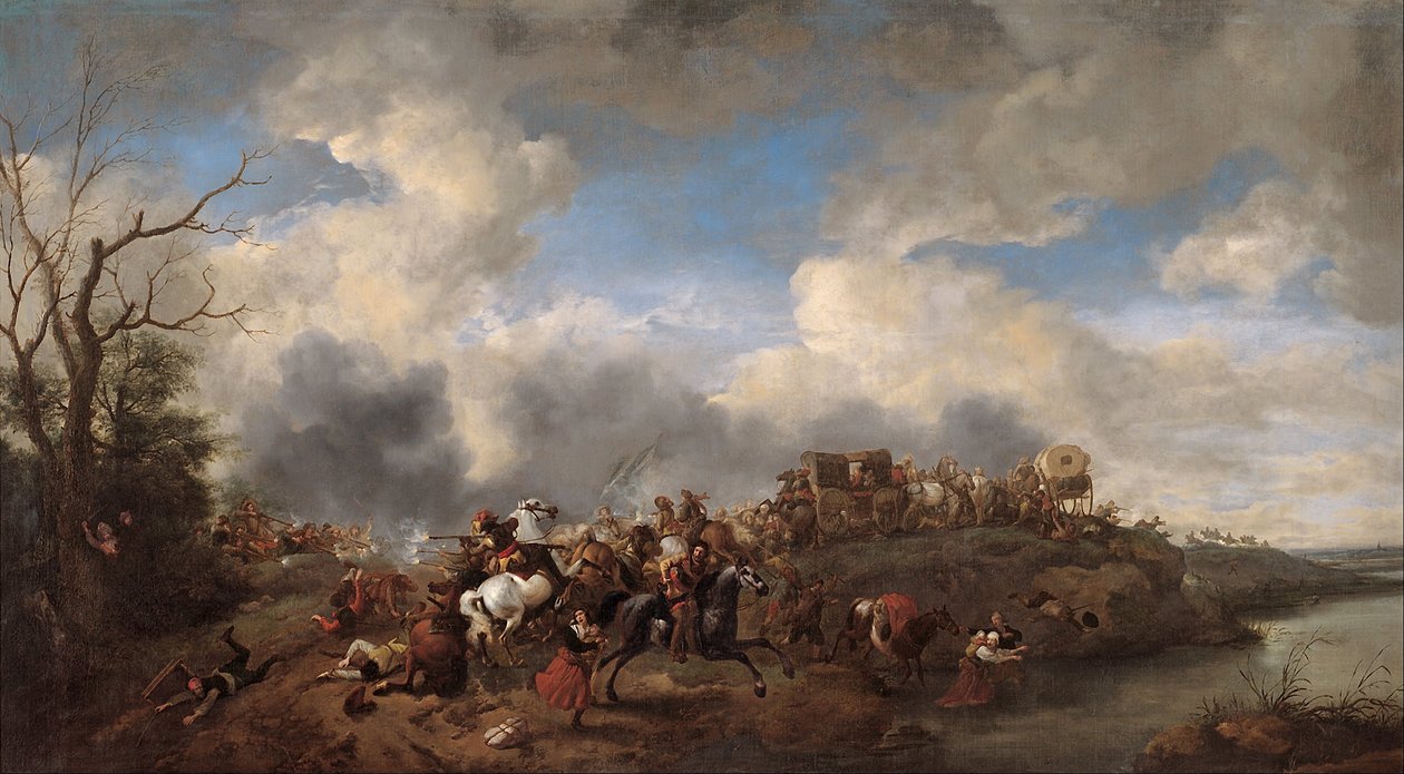 Een cavaleriegevecht door Philips Wouwerman