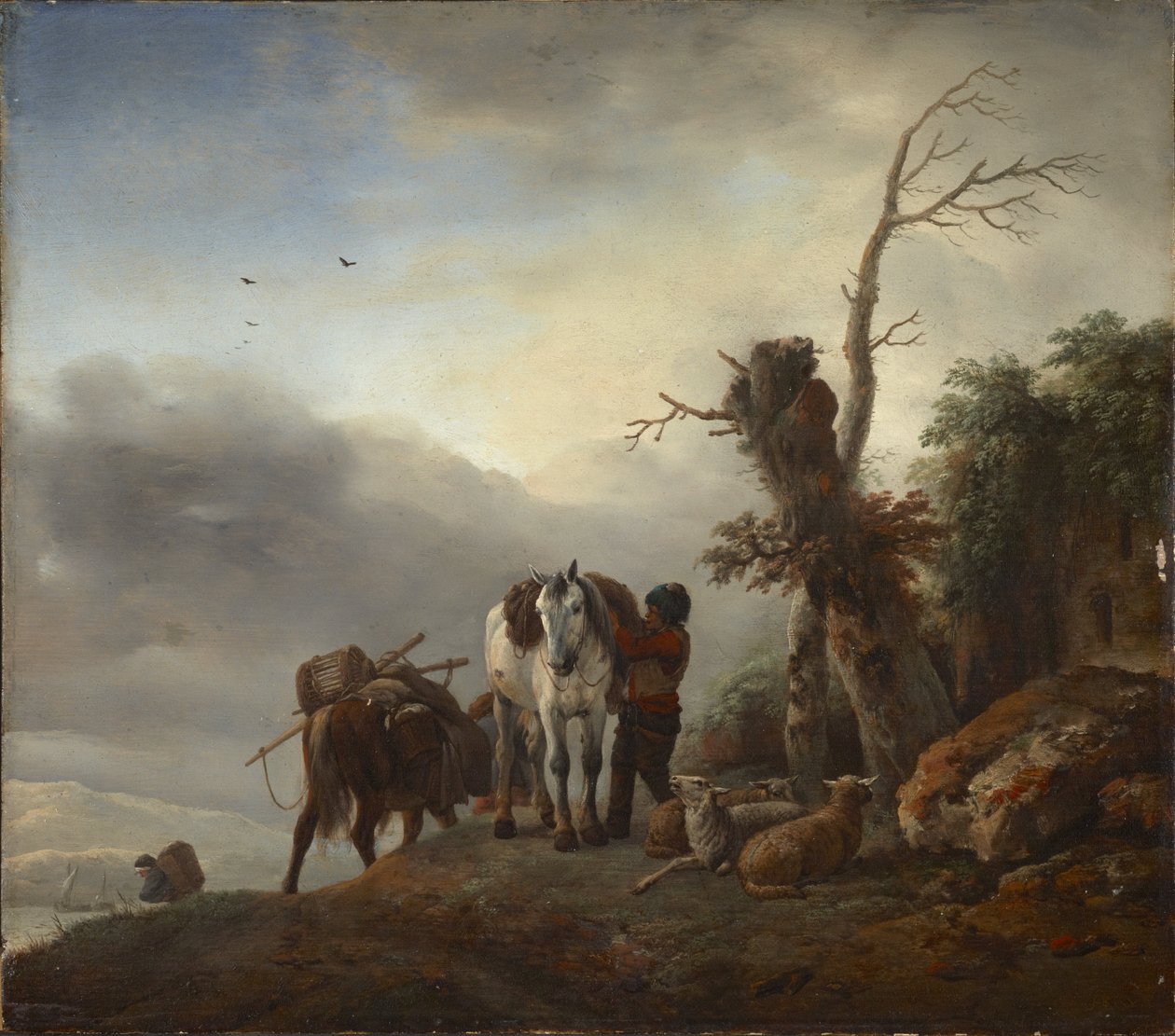 Landschap met pakpaarden door Philips Wouwerman